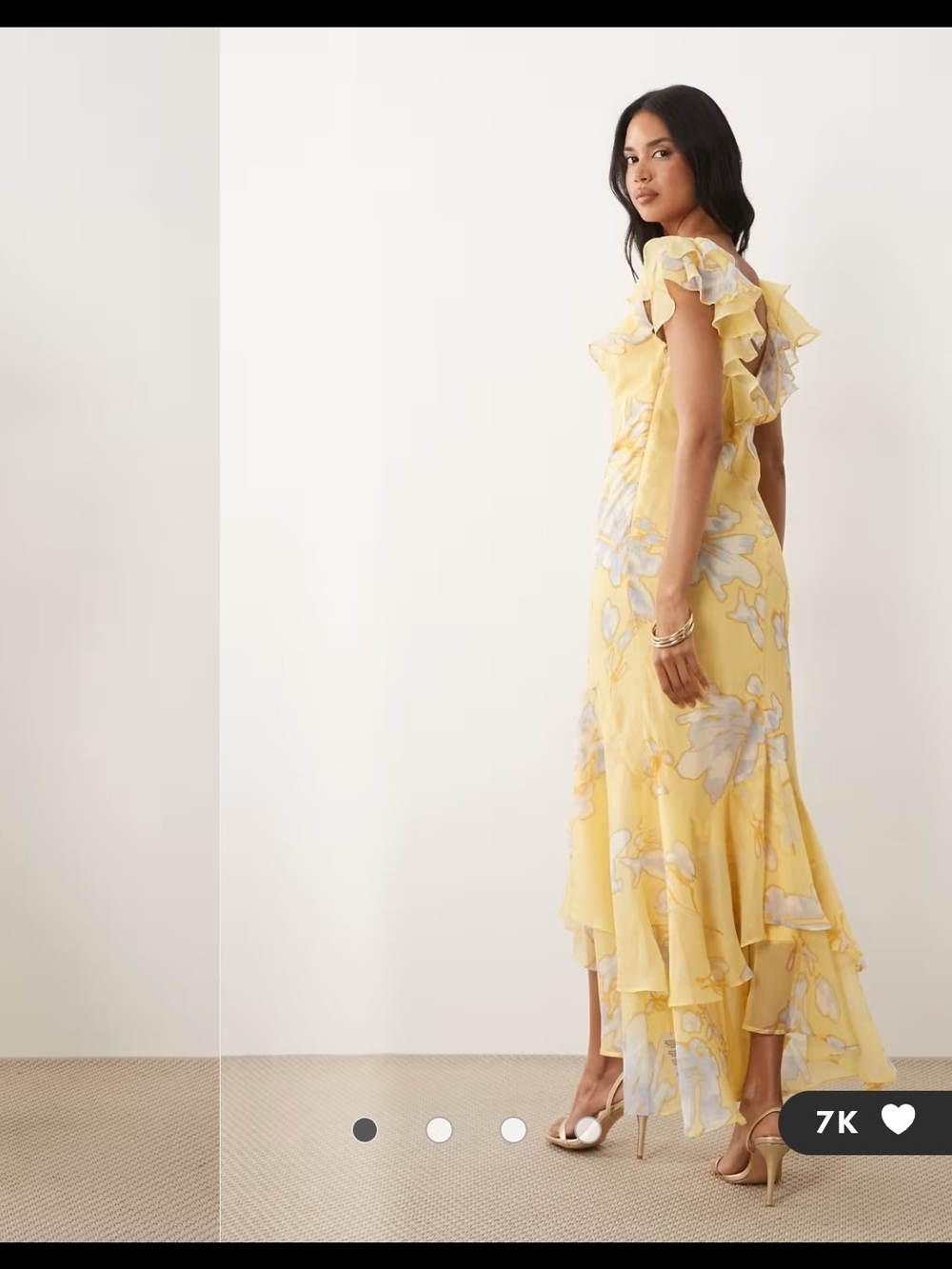 ASOS, frill sleeve maxi dress with fishtail hem in yellow floral print - Picture 6 of 6